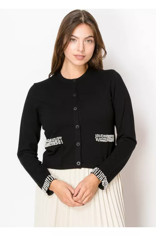 Black Pearl-Trimmed Cardigan