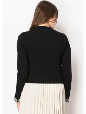 Navy Zip Cardigan with Denim Accents | Modest Women Clothing