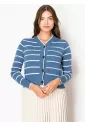 Blue & White Striped V-Neck Cardigan