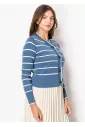 Blue & White Striped V-Neck Cardigan