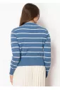 Blue & White Striped V-Neck Cardigan