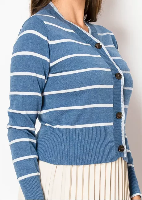 Blue & White Striped V-Neck Cardigan