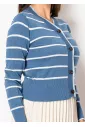 Blue & White Striped V-Neck Cardigan