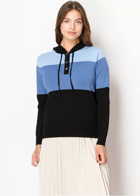 Blue and Black Colorblock Hoodie Sweater