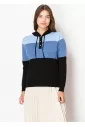 Blue and Black Colorblock Hoodie Sweater