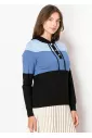 Blue and Black Colorblock Hoodie Sweater