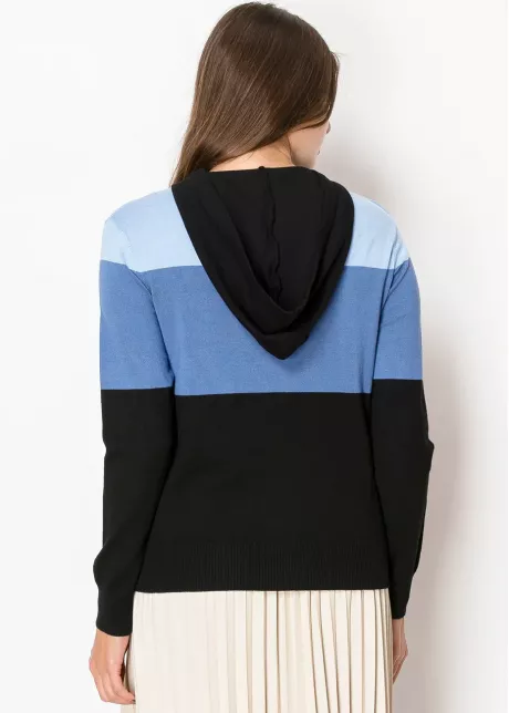 Blue and Black Colorblock Hoodie Sweater