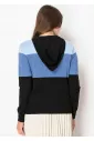 Blue and Black Colorblock Hoodie Sweater