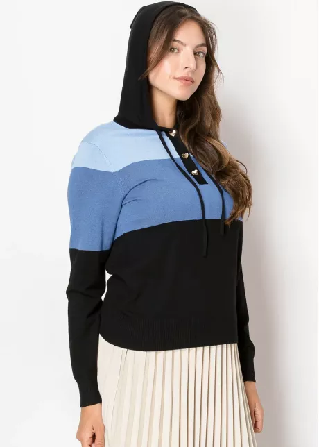 Blue and Black Colorblock Hoodie Sweater