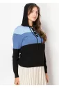 Blue and Black Colorblock Hoodie Sweater