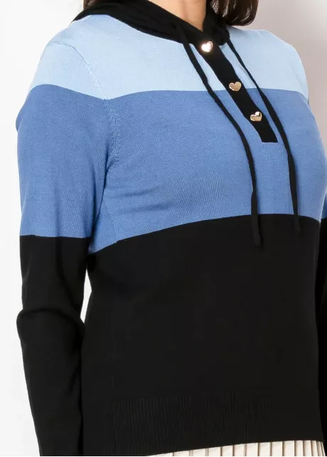Blue and Black Colorblock Hoodie Sweater
