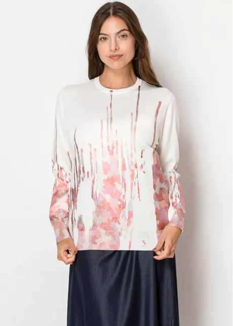 White & Blush Painted Effect Knit Sweater