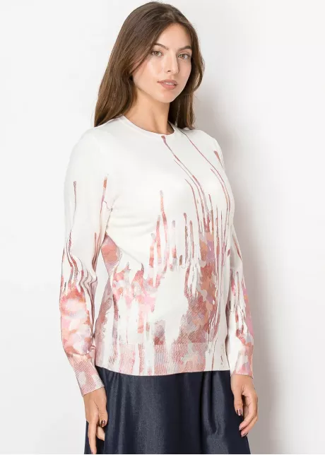 White & Blush Painted Effect Knit Sweater