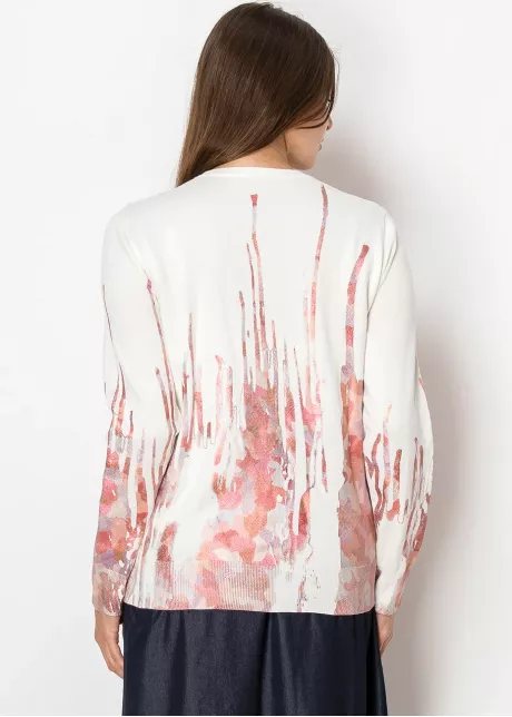 White & Blush Painted Effect Knit Sweater