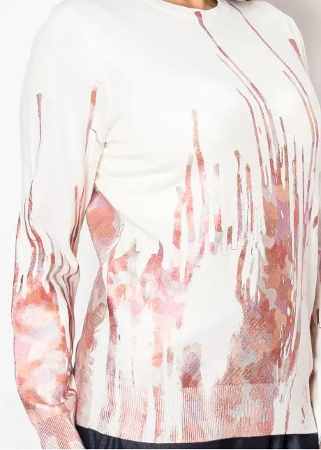 White & Blush Painted Effect Knit Sweater