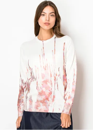 White & Blush Painted Effect Knit Sweater
