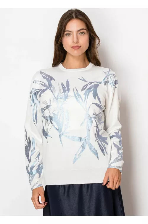 Frosted Blue Leaves Lightweight Knit Pullover