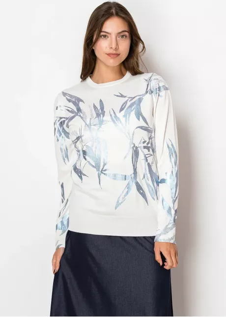Frosted Blue Leaves Lightweight Knit Pullover