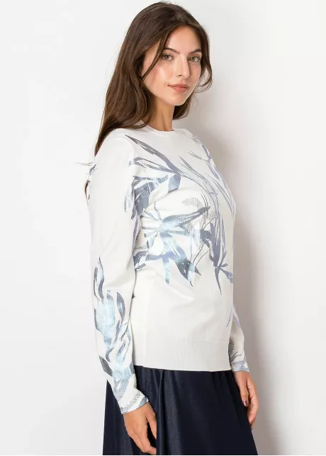 Frosted Blue Leaves Lightweight Knit Pullover