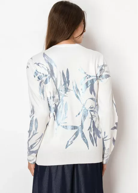 Frosted Blue Leaves Lightweight Knit Pullover