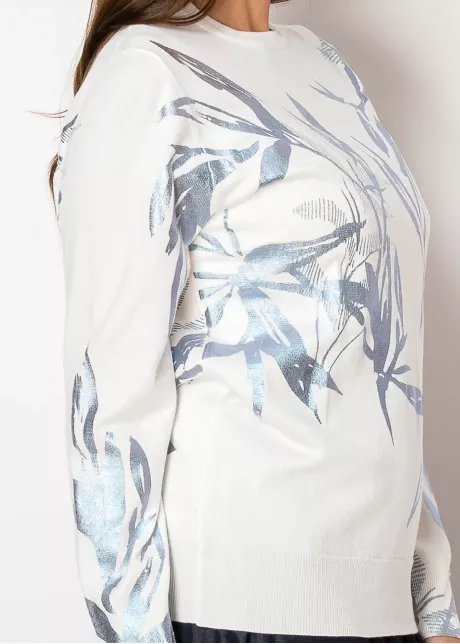 Frosted Blue Leaves Lightweight Knit Pullover