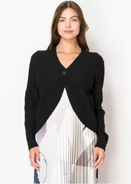 Black Ribbed One-Button Cardigan