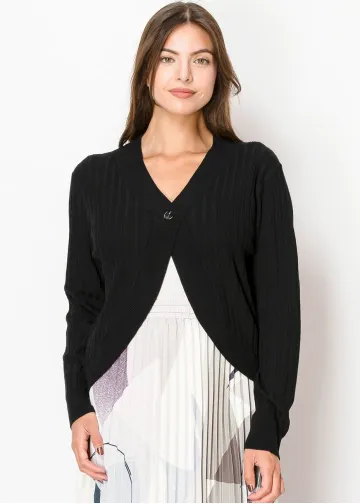 Black Ribbed One-Button Cardigan
