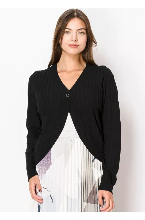 Black Ribbed One-Button Cardigan