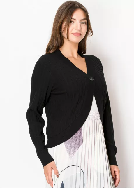 Black Ribbed One-Button Cardigan