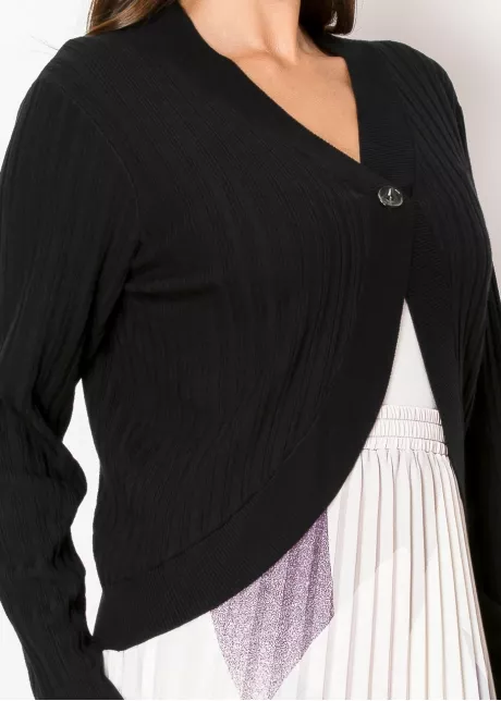Black Ribbed One-Button Cardigan