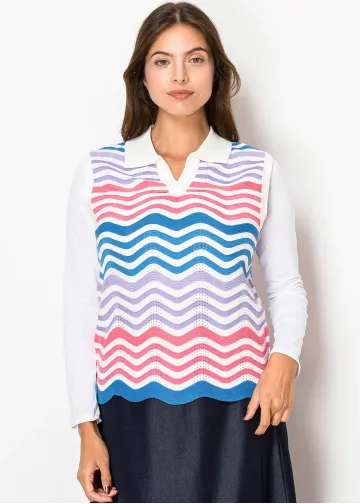 Wavy Pastel Striped Knit Vest