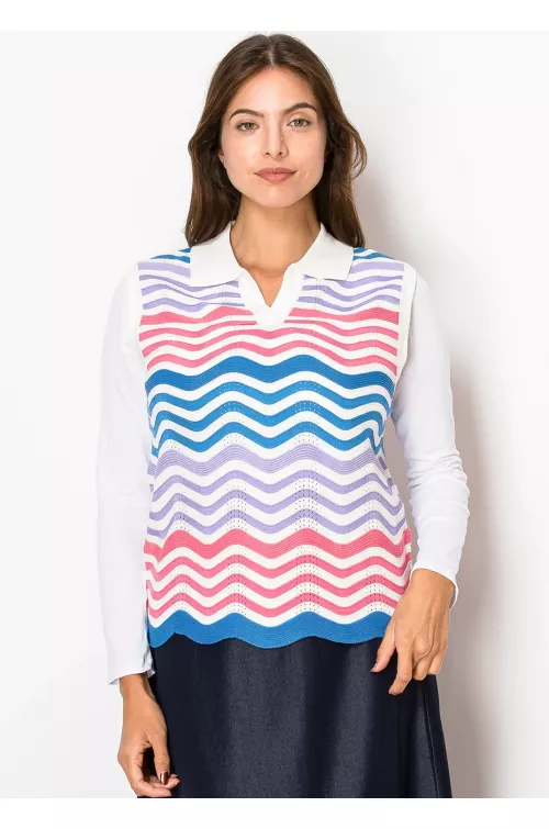 Wavy Pastel Striped Knit Vest