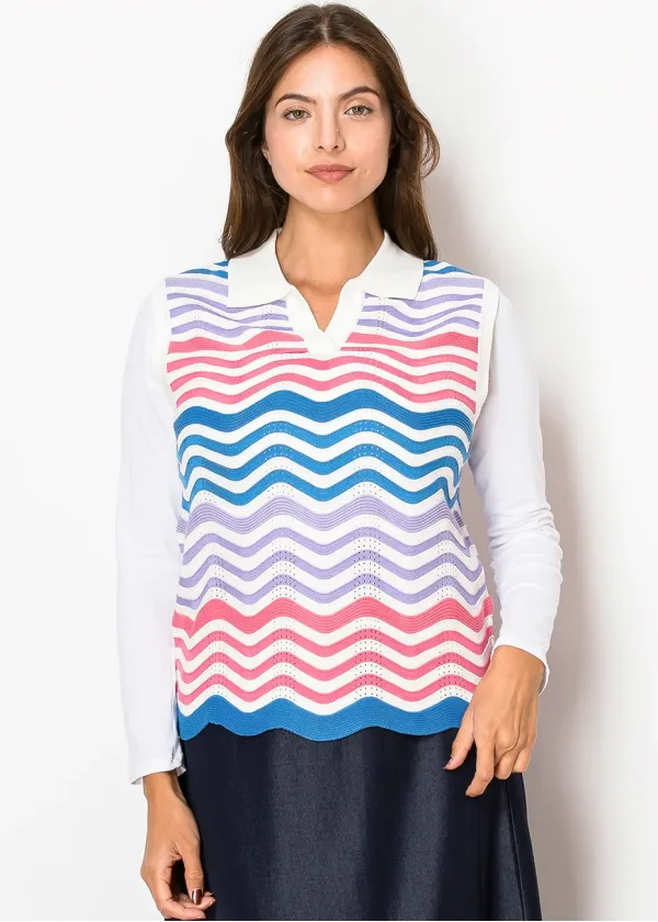 Wavy Pastel Striped Knit Vest
