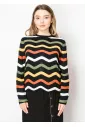 Textured Black Sweater with Colorful Zigzags