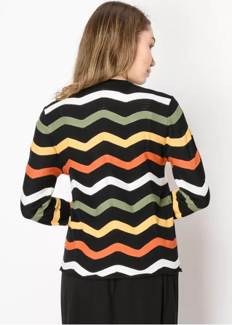 Textured Black Sweater with Colorful Zigzags