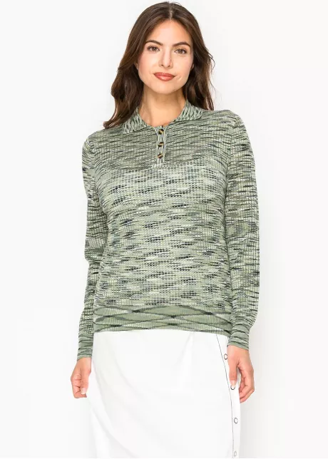 Olive Grid Knit Polo Sweater