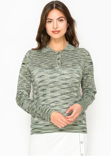 Olive Grid Knit Polo Sweater