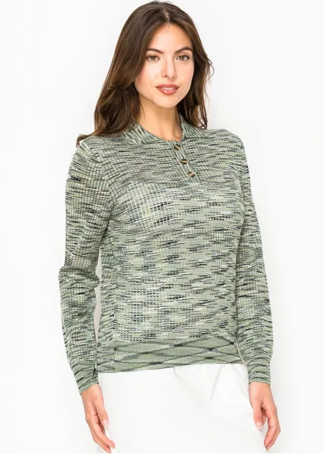 Olive Grid Knit Polo Sweater