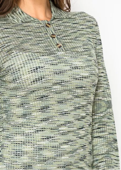 Olive Grid Knit Polo Sweater