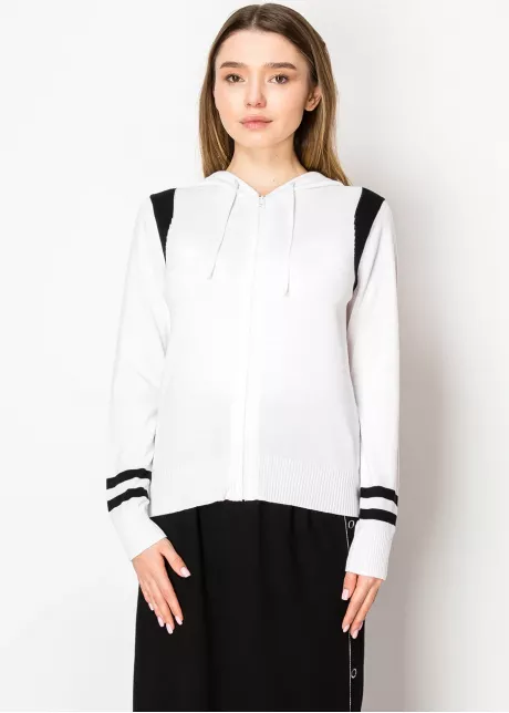 Classic White Zip Hoodie with Stripes