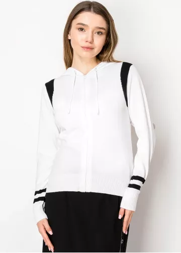 Classic White Zip Hoodie with Stripes Classic White Zip Hoodie with Stripes