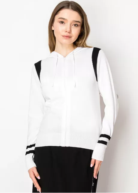 Classic White Zip Hoodie with Stripes