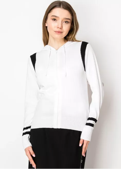Classic White Zip Hoodie with Stripes Classic White Zip Hoodie with Stripes