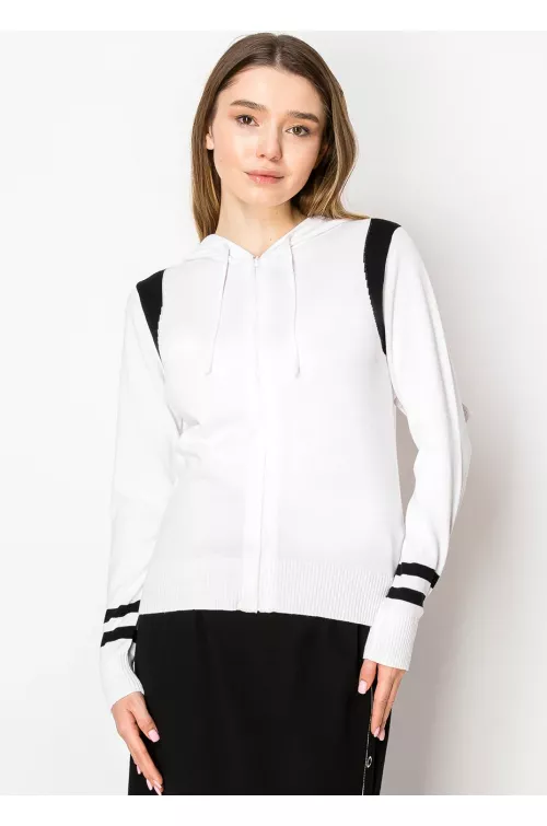 Classic White Zip Hoodie with Stripes