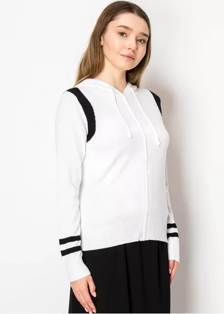 Classic White Zip Hoodie with Stripes