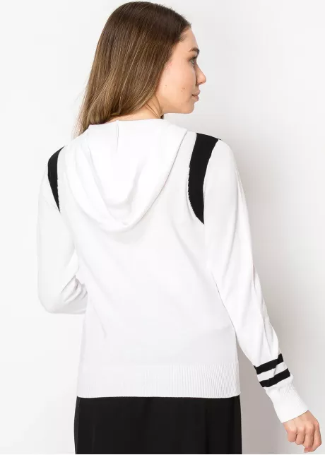 Classic White Zip Hoodie with Stripes
