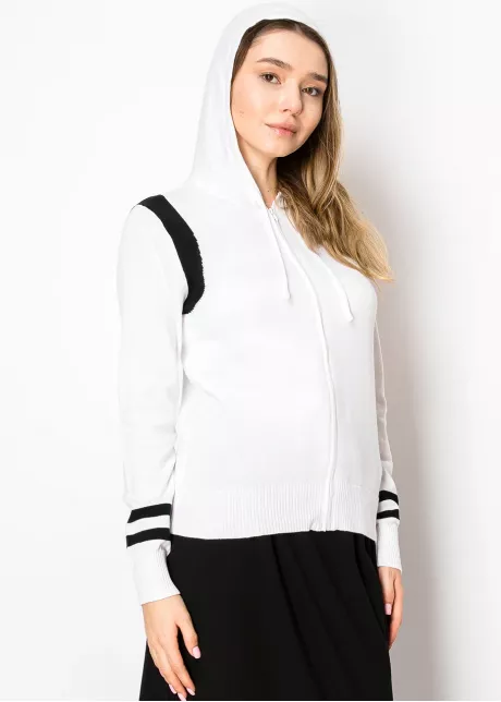 Classic White Zip Hoodie with Stripes