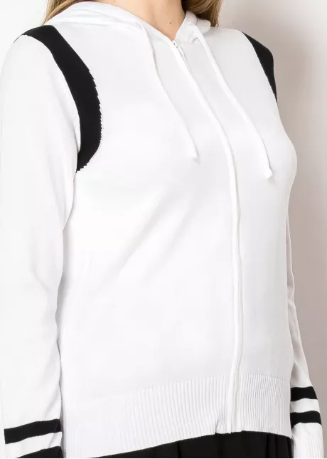 Classic White Zip Hoodie with Stripes