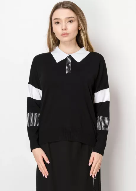 Black & White Contrast Collared Sweater