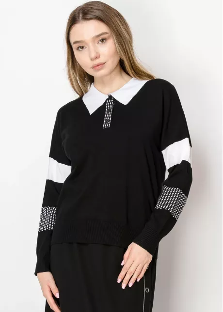 Black & White Contrast Collared Sweater